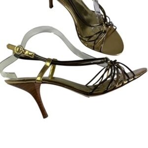 Bandolino Davincius Strappy 3 inch Brown and Gold Sandal Size 8M